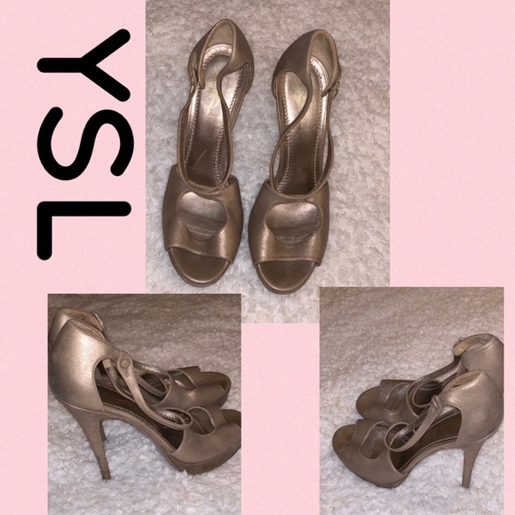 Yves Saint Laurent Shoes - Yves Saint Laurent Gold strappy platform pumps